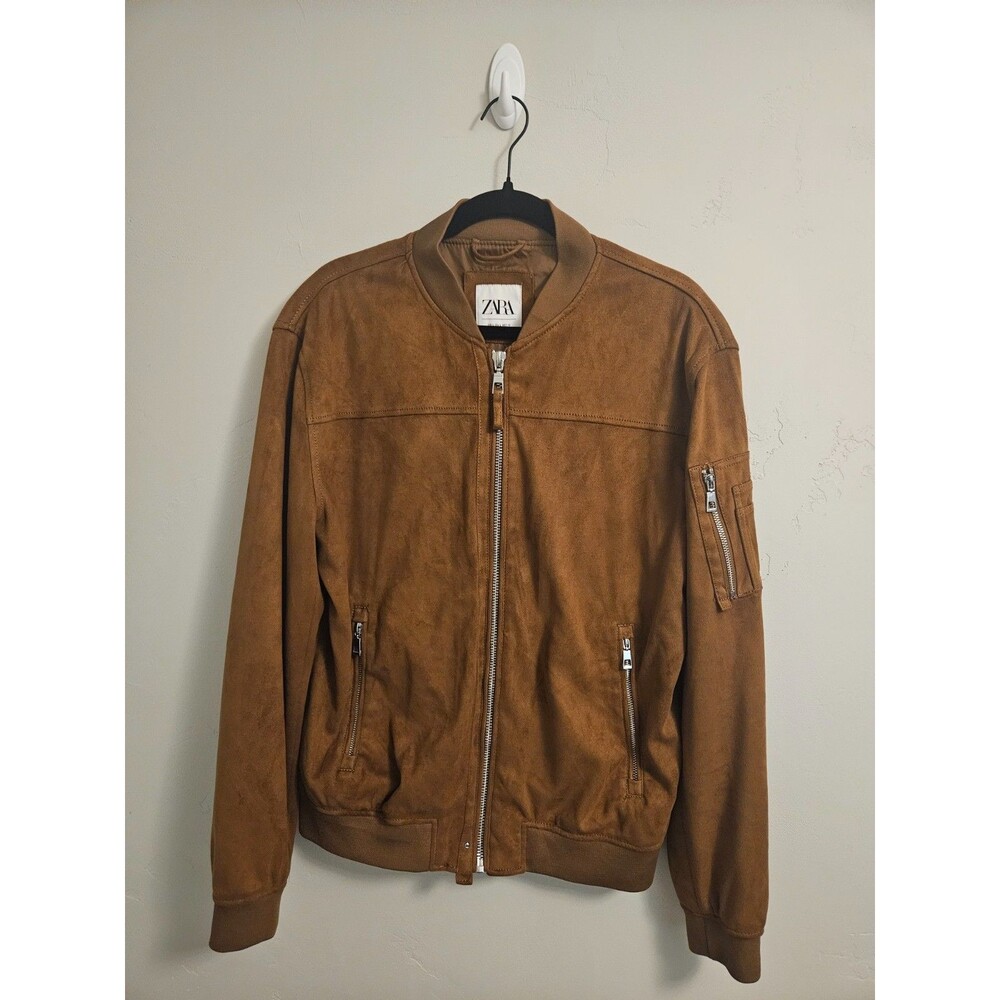 Zara faux suede zip-up bomber jacket slim fit men